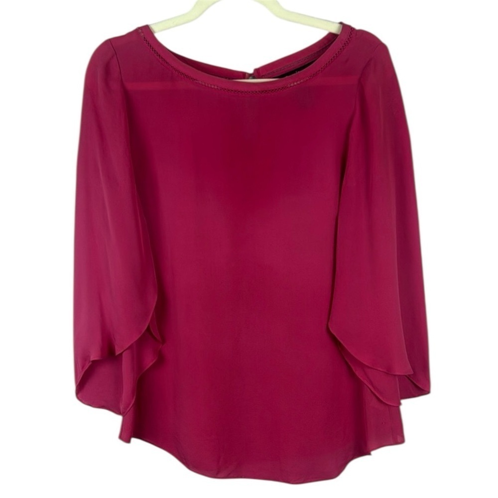 White House Black Market 100% Silk Pink Asymmetrical Relaxed Blouse Size 8